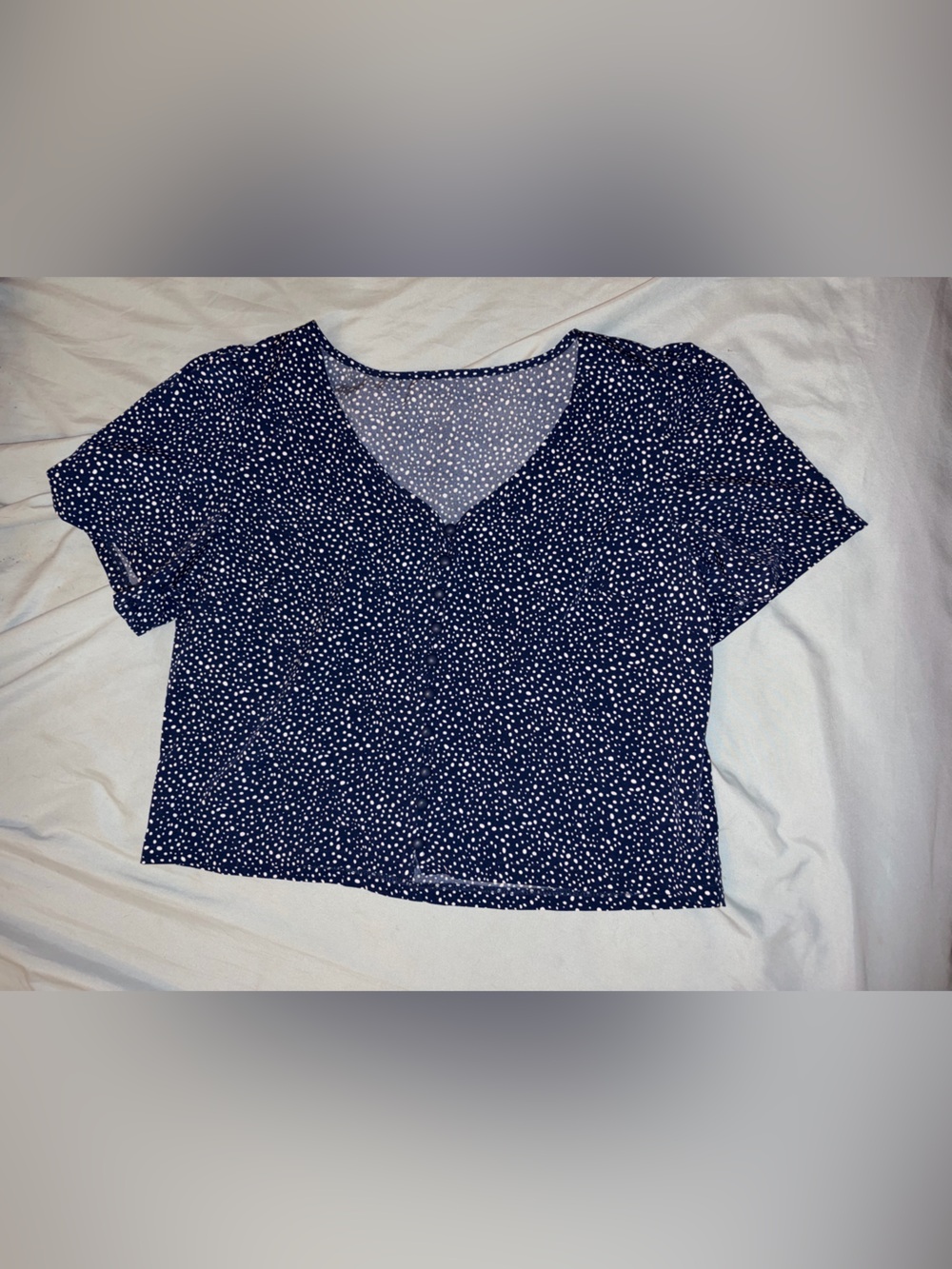 Navy and White Polka Dot Top